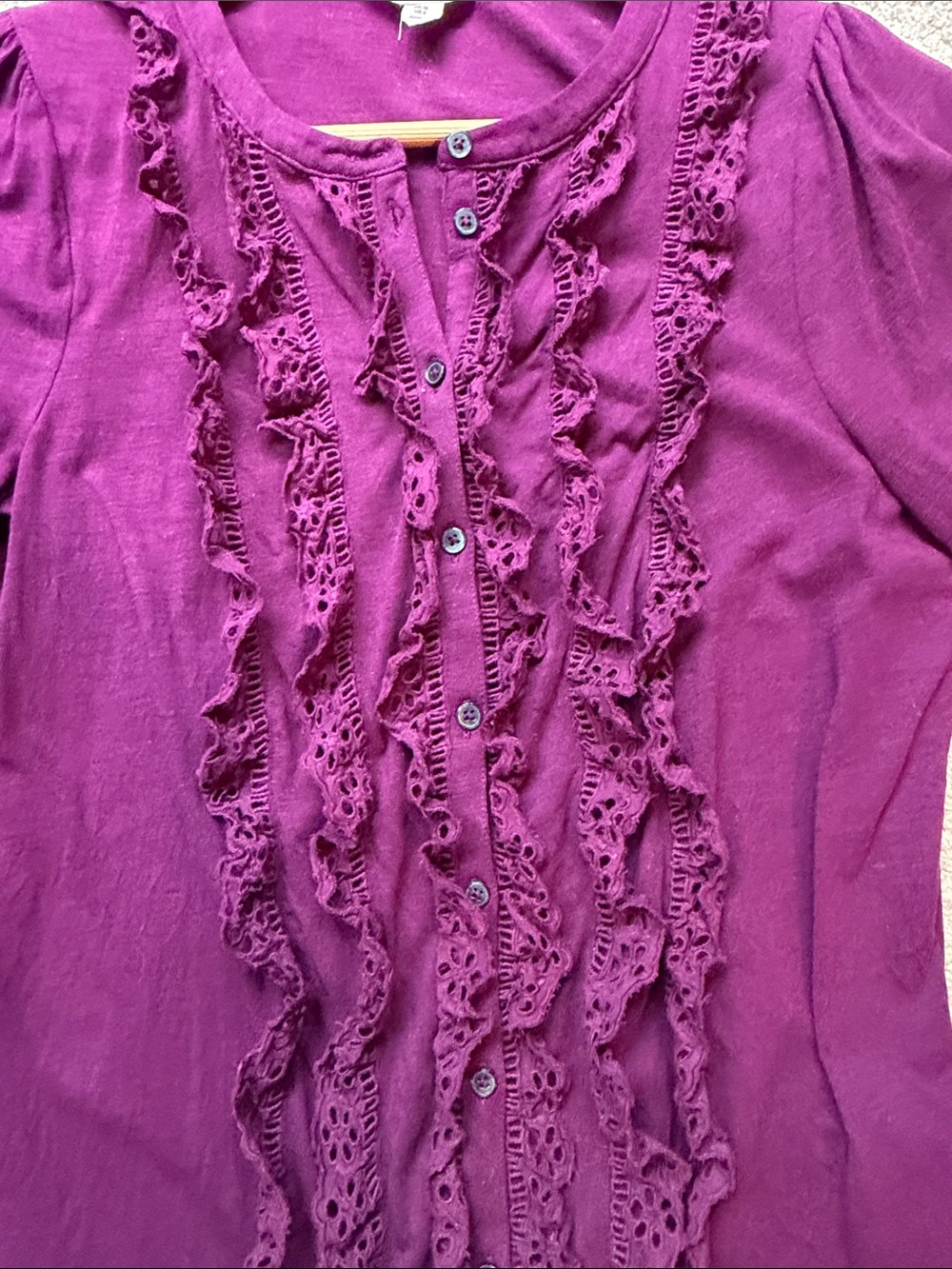 Purple Boden Ruffle Front Button-Up Top - Picture 3 of 5